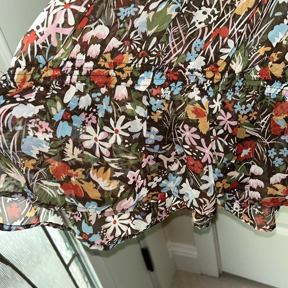 American Rag chiffon floral long tunic ruffled top has a separate long tie - L - Picture 13 of 14